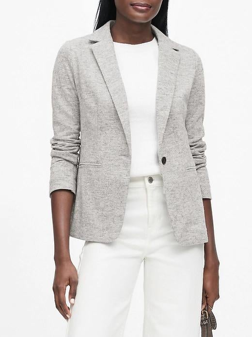 Unstructured Wool-Blend Knit Blazer