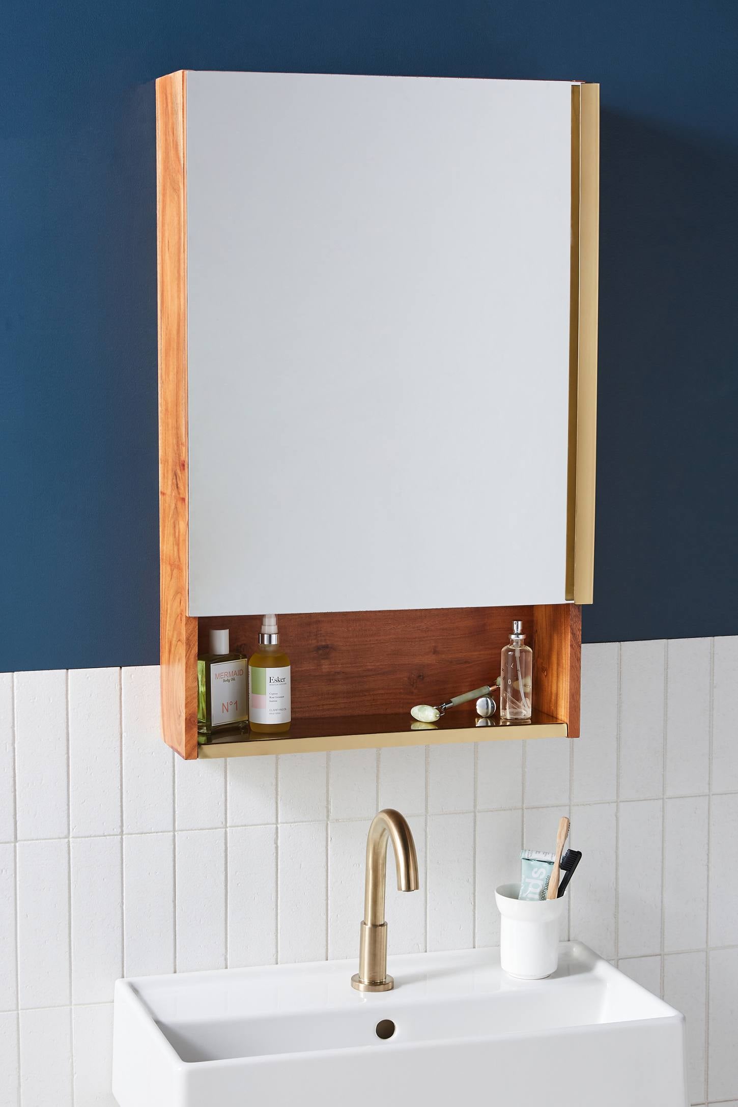 Teak medicine cabinet shop mirror