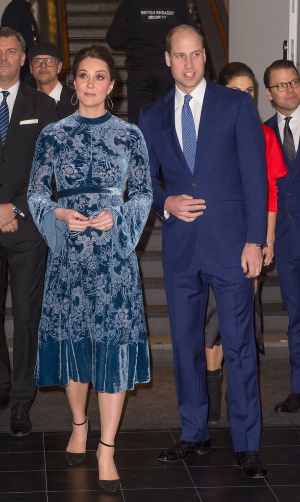 Kate wore a blue velvet dress from Erdem during day two of her and Prince William's royal visit to Sweden and Norway back in January.
