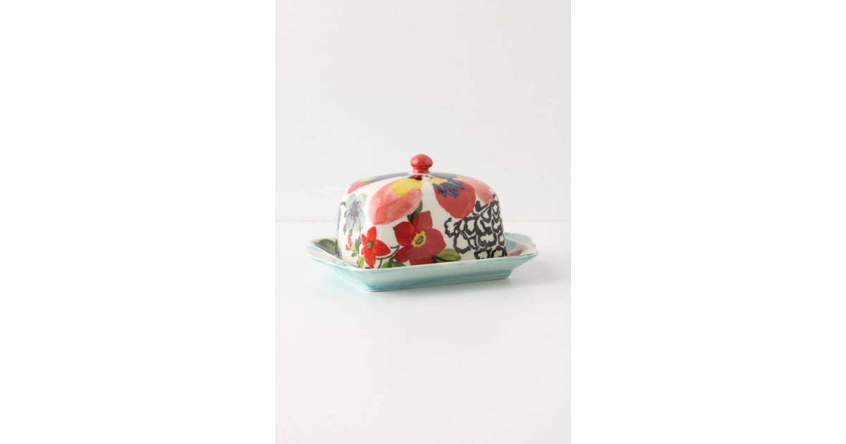 Anthropologie Painted Amaryllis Butter Dish Spring Kitchen Products