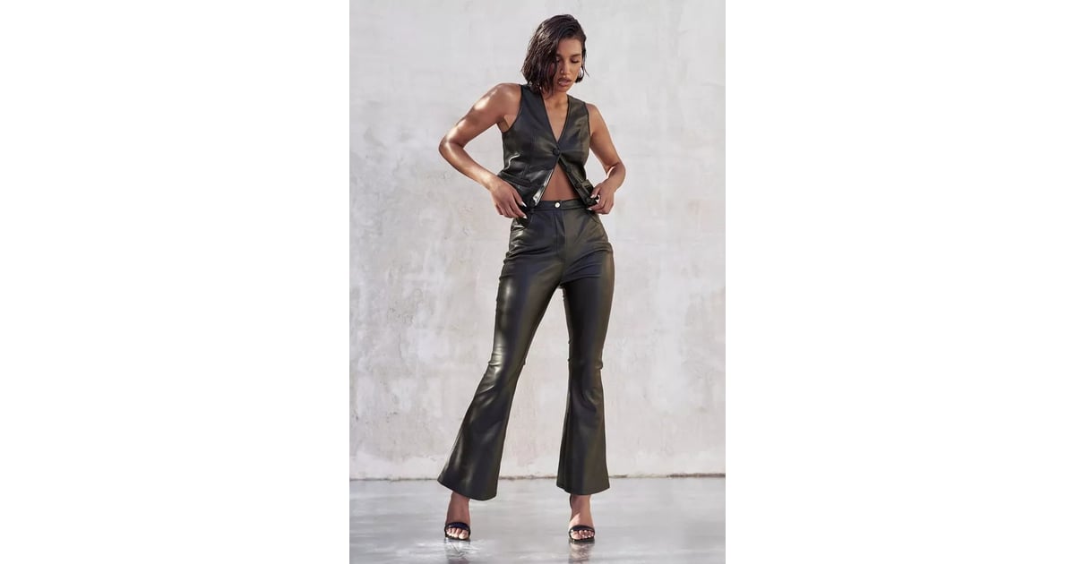 Boohoo Leather Look High Waisted Flared Trousers in Black | Lyst