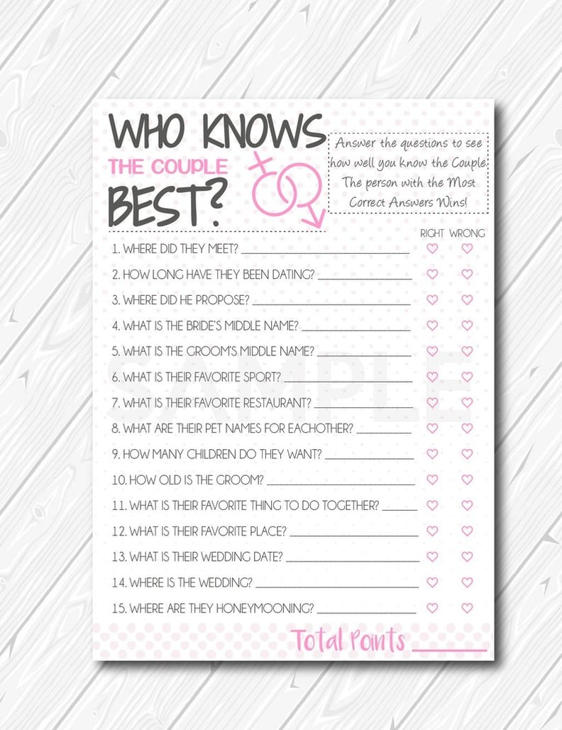 Who Knows the Couple Best Printable Bridal Shower Game