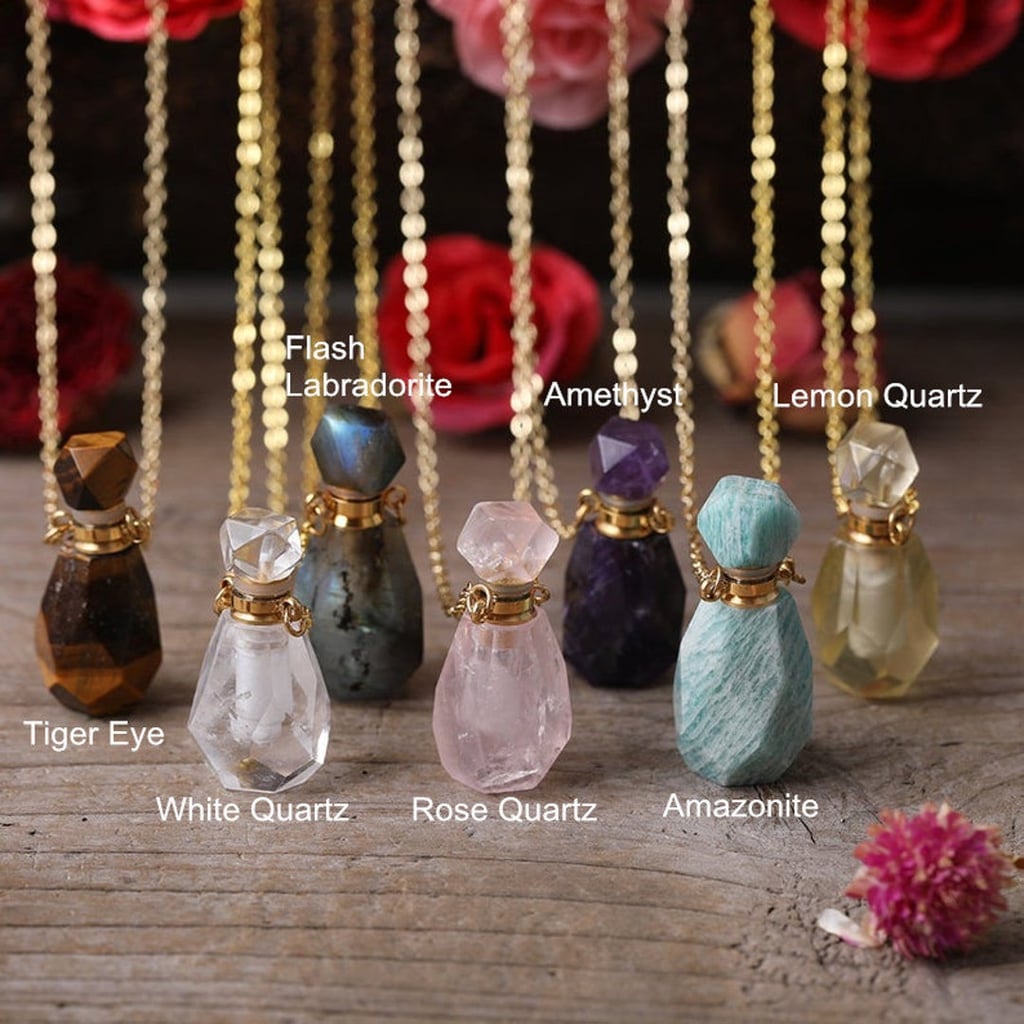Healing Crystal Perfume Bottle Pendant Necklace
