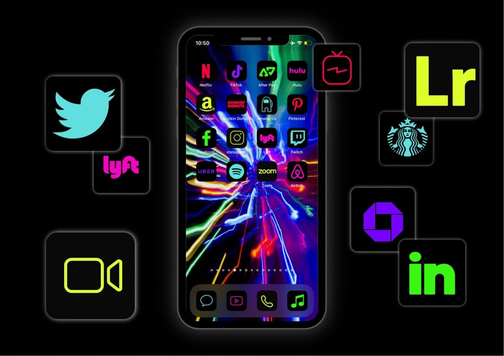 Neon Colours TikTok App Icon Pack