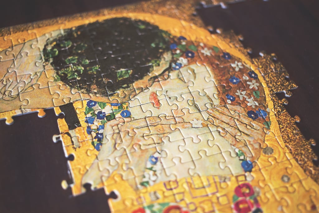 Solving a puzzle at home.