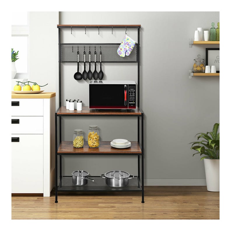 Costway 3-Tier Kitchen Baker's Rack Microwave Oven Stand Storage Shelf w/10  Hook