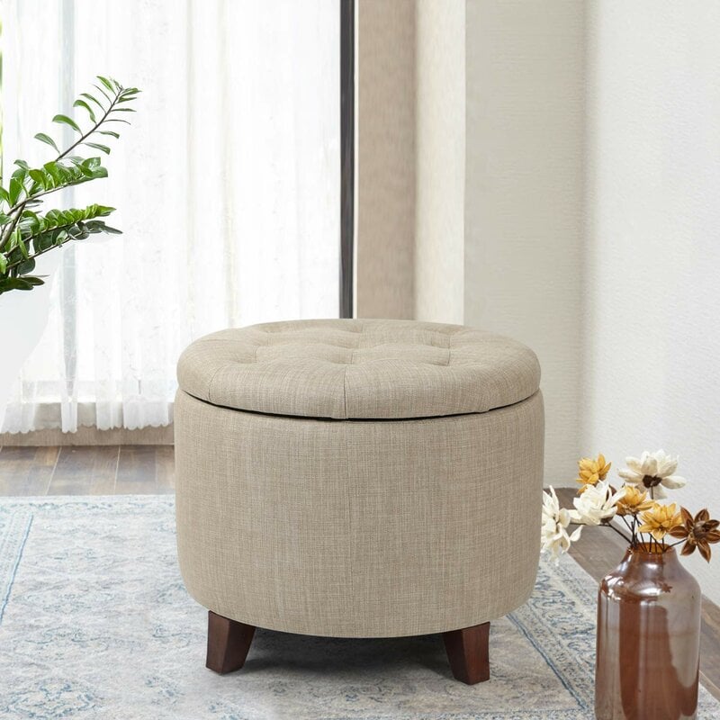 Charlton Home Dollard Round Button Tufted Storage Ottoman