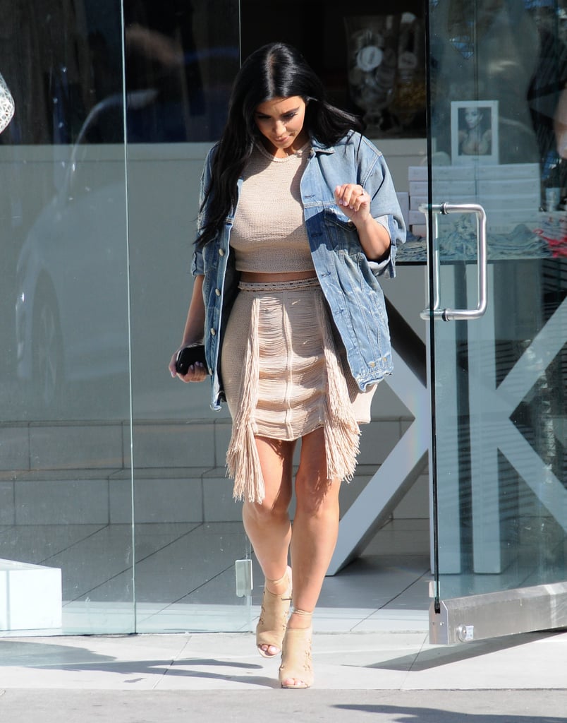 Kim Kardashian Pregnant Crop Top and Fringe Outfit