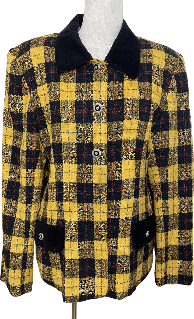 Plaid Yellow and Black Blazer by Leslie Fay