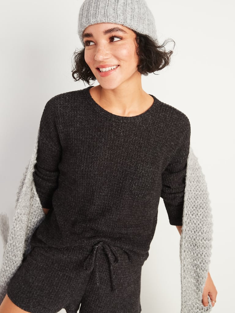 Old Navy Cosy Thermal-Knit Chest-Pocket Long-Sleeve Lounge Top