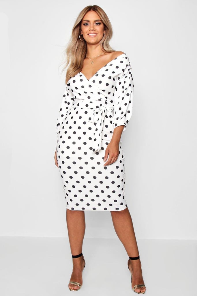 Boohoo Spot Off Shoulder Wrap Midi Dress | Best Dresses by Body Type ...