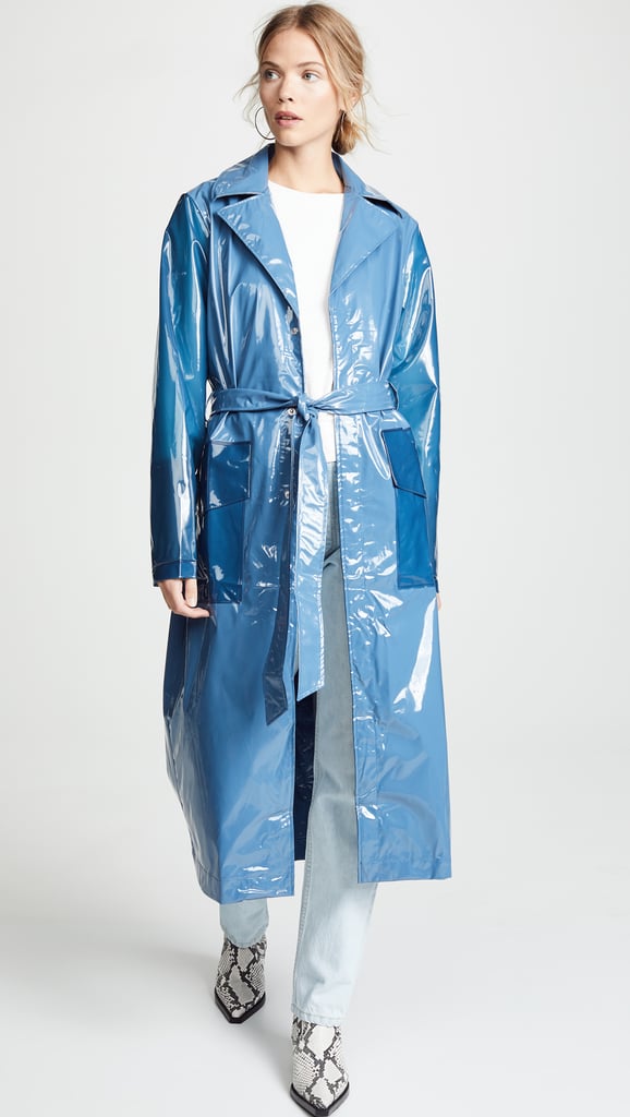 Rains Ltd. Long Overcoat | Lady Gaga's Blue Leather Trench Coat ...