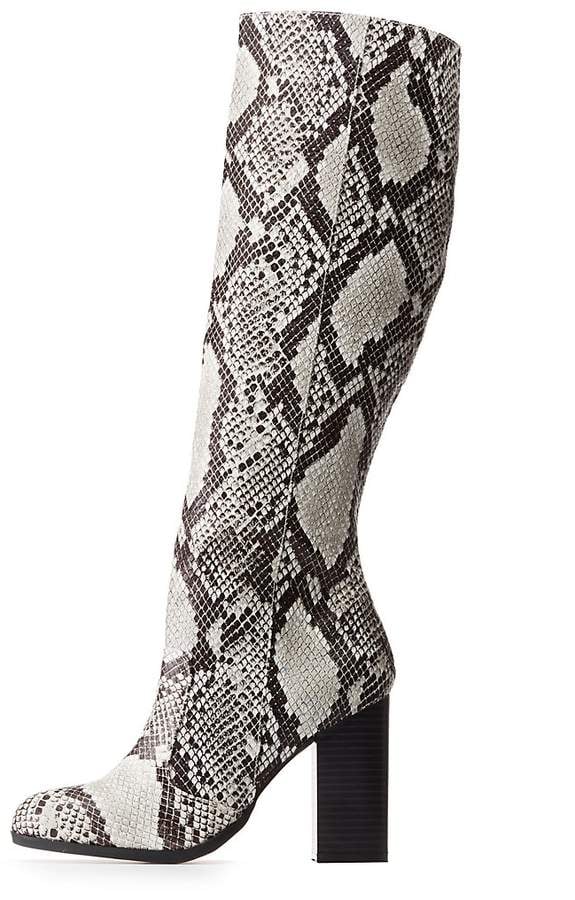 Charlotte Russe Snakeskin Knee-High Boots