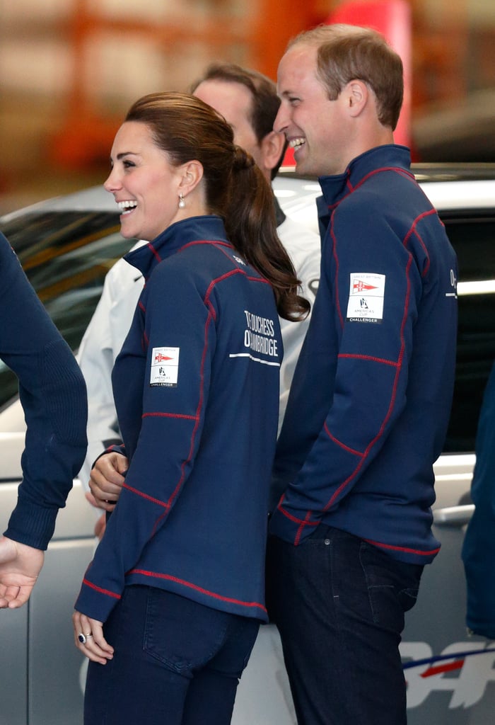 The duo shared a laugh at the America's Cup World Series team base in Portsmouth, England, in July.