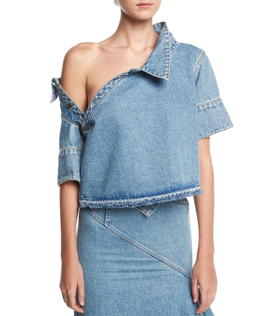 Monse Off-Shoulder Asymmetric Denim Top