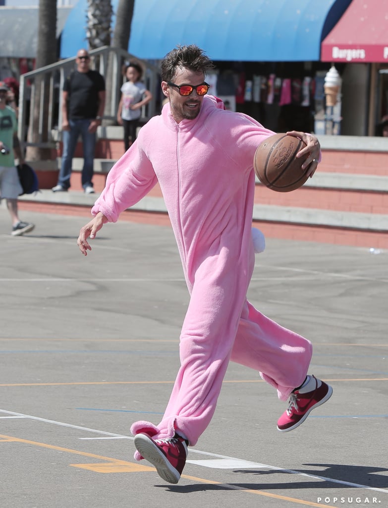 Josh Duhamel played basketball in a bunny suit on Wednesday in Venice Beach, CA.