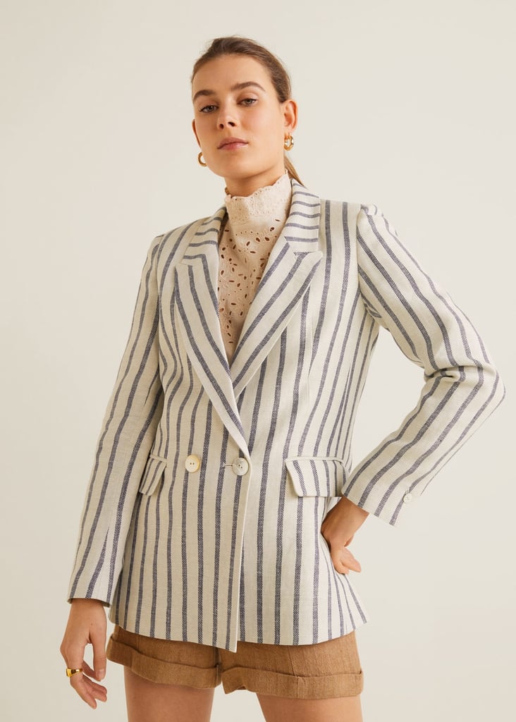 Mango Striped Linen Blazer