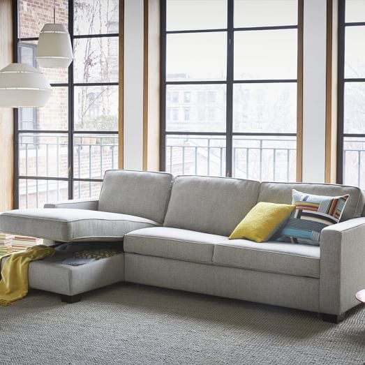 A Comfy Sectional: West Elm Harris 2-Piece Pop-Up Sleeper Sectional w/ Storage