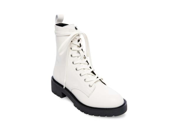 Steve Madden Grid White Leather Combat Boots
