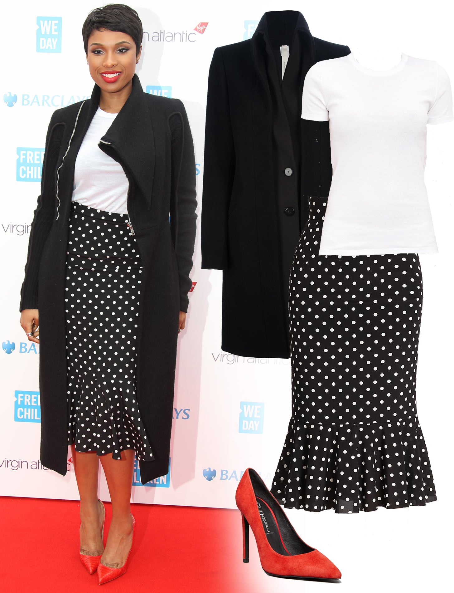 Black white polka dot skirt outfit clearance