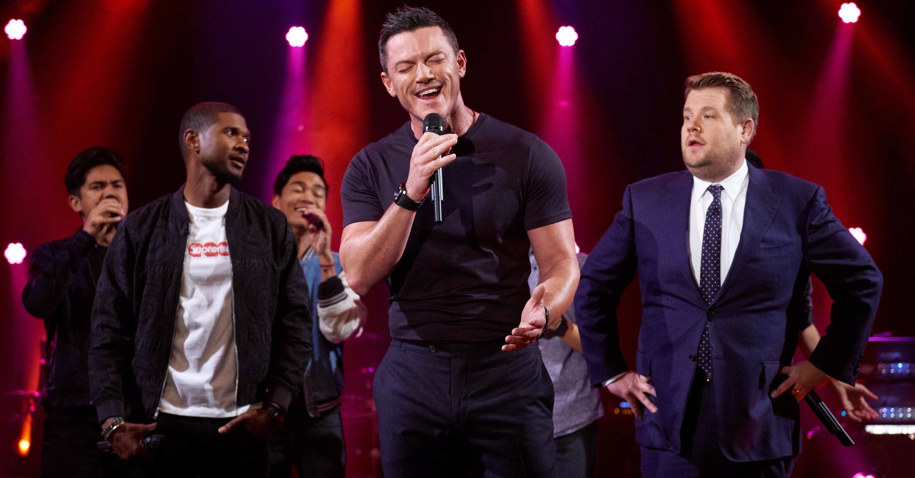 Luke Evans, Usher, and James Corden RiffOff Video POPSUGAR Celebrity