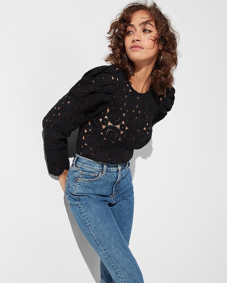 Express Crochet Lace Puff Sleeve Blouse