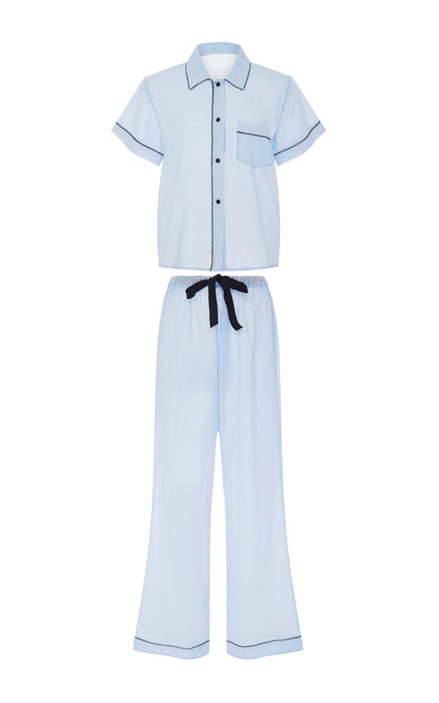Morgan Lane Blue Cotton Short Sleeved Pajama Set with Eyelet Trim ($410)