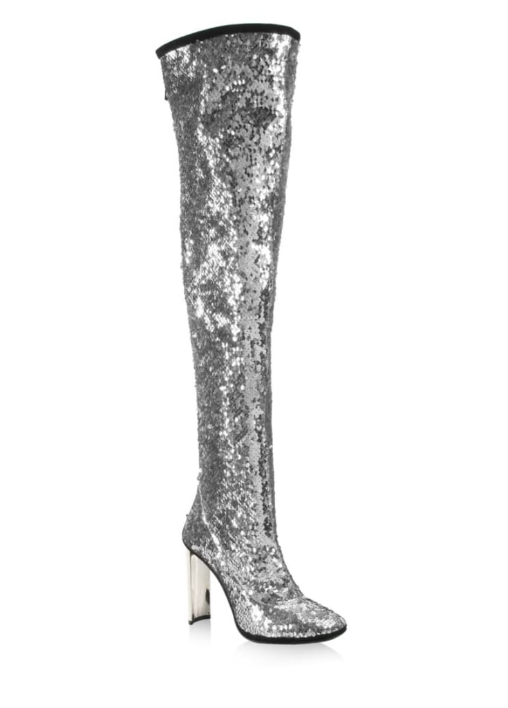 gold over the knee sequin sock boot
