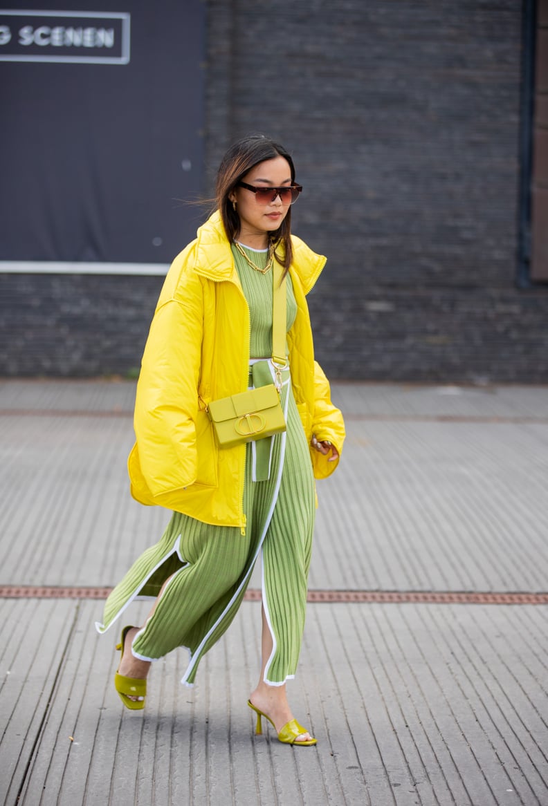 Lime Knitted Dress and Lemon Puffer Jacket