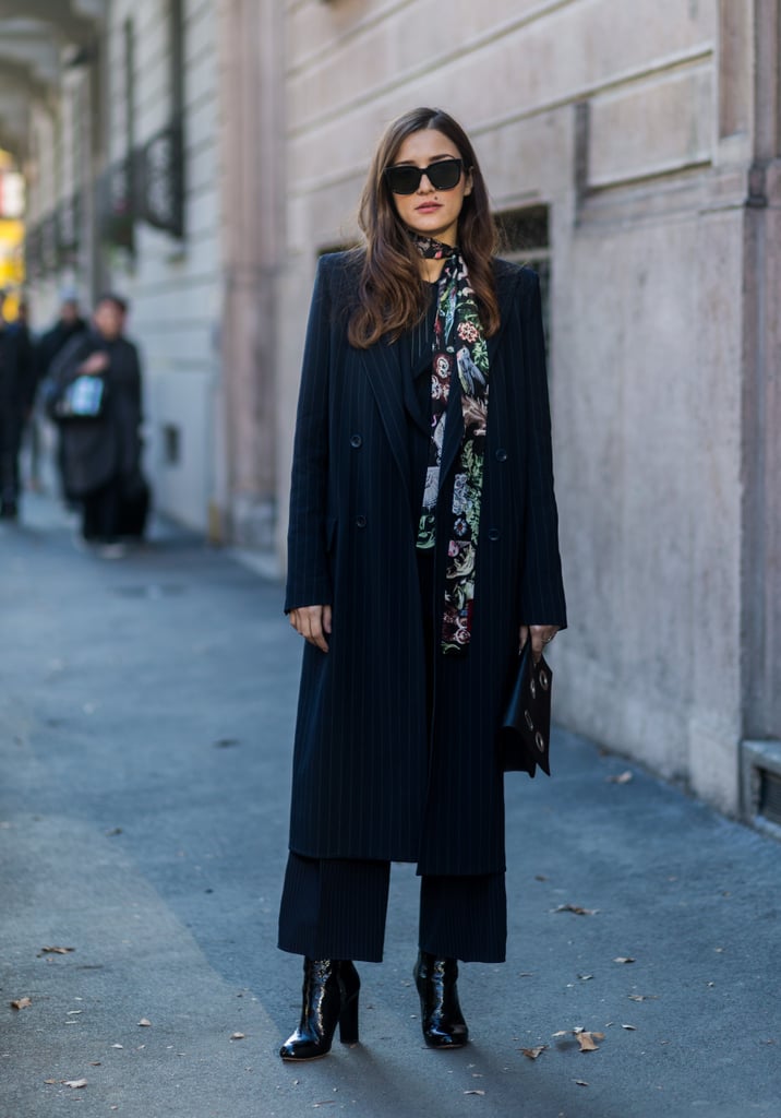 Jazz Up an All-Black Ensemble With a Printed Skinny Scarf