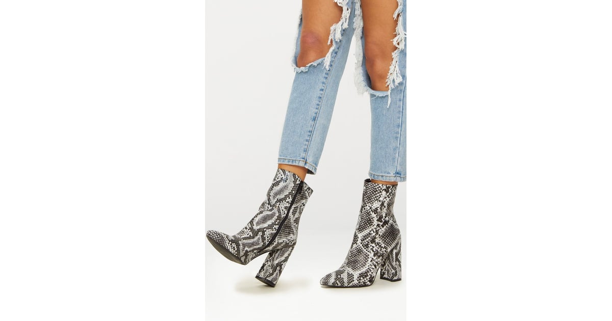 Pretty Little Thing Black Snake High Point Ankle Boot Emily