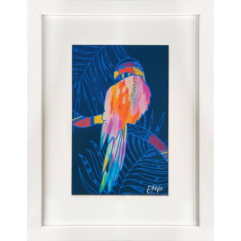 A Colorful Parrot: EttaVee Vibrant Parrot Framed Under Glass Wall Ar