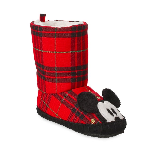 Mickey Mouse Plaid Holiday Slippers for Kids