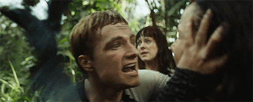Peeta saves Katniss and Katniss saves Peeta.