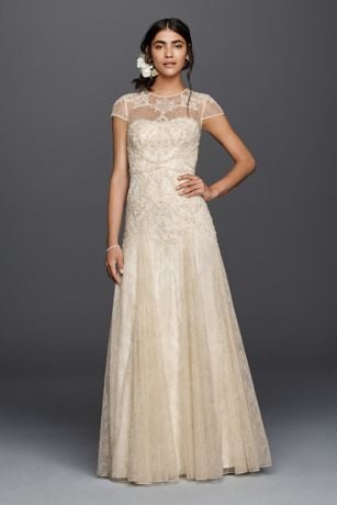 Melissa Sweet for David's Bridal Cap Sleeve Illusion Wedding Dress