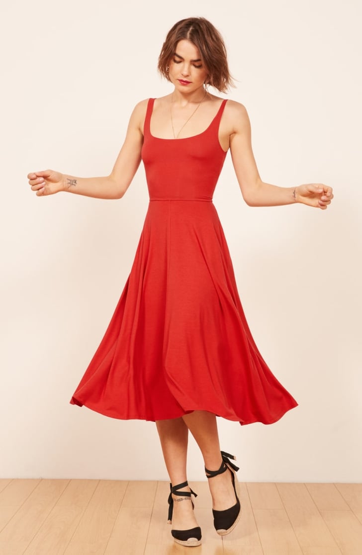 Reformation Rou Midi Fit & Flare Dress in Fruit Punch Bestselling