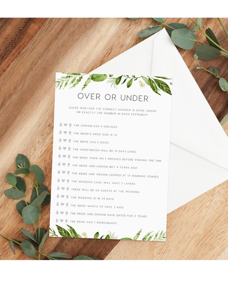 Bridal Over or Under Printable Game