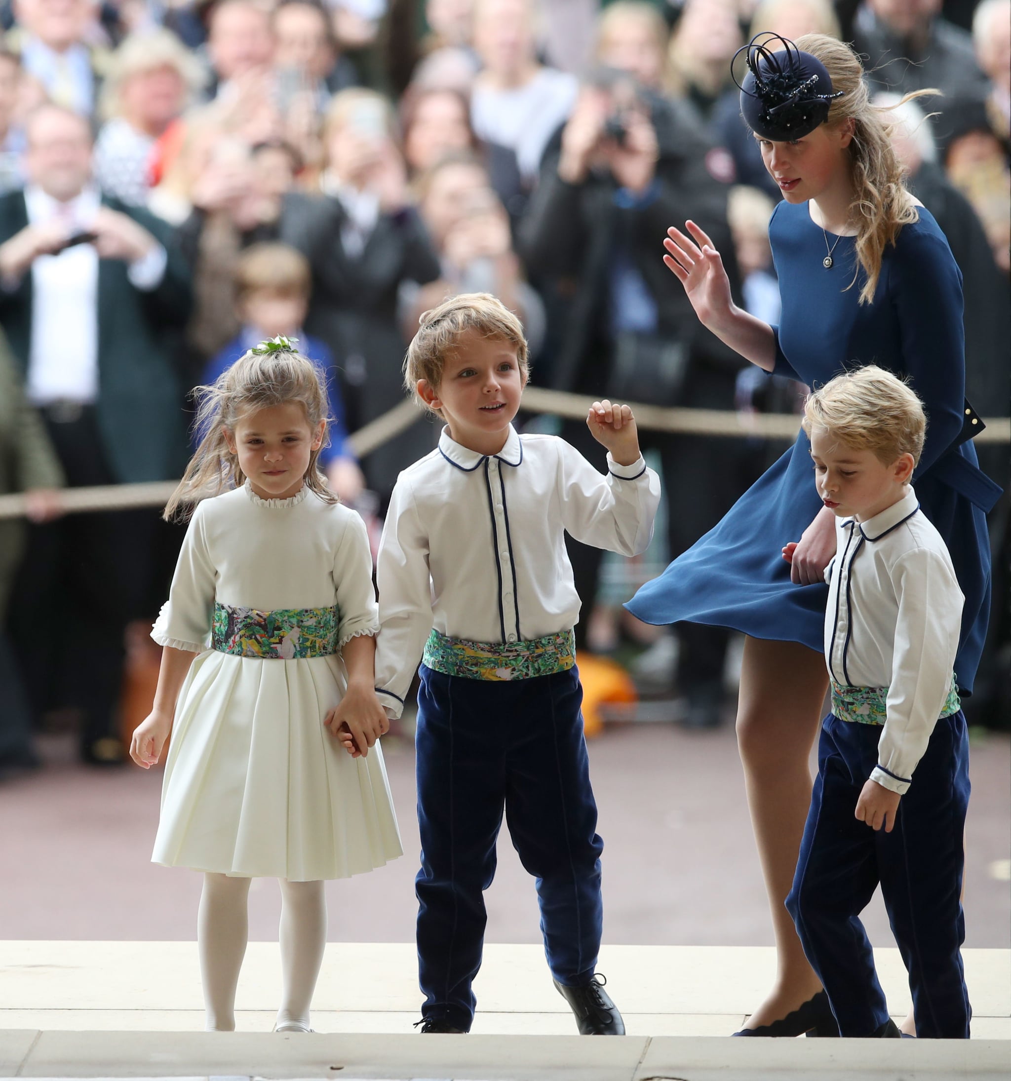 George Visibly Over All Of It Pulls Lady Louise Mountbatten Windsor These Hilarious Photos Of Charlotte And George At Princess Eugenie S Wedding Are So Typical Popsugar Family Photo 9