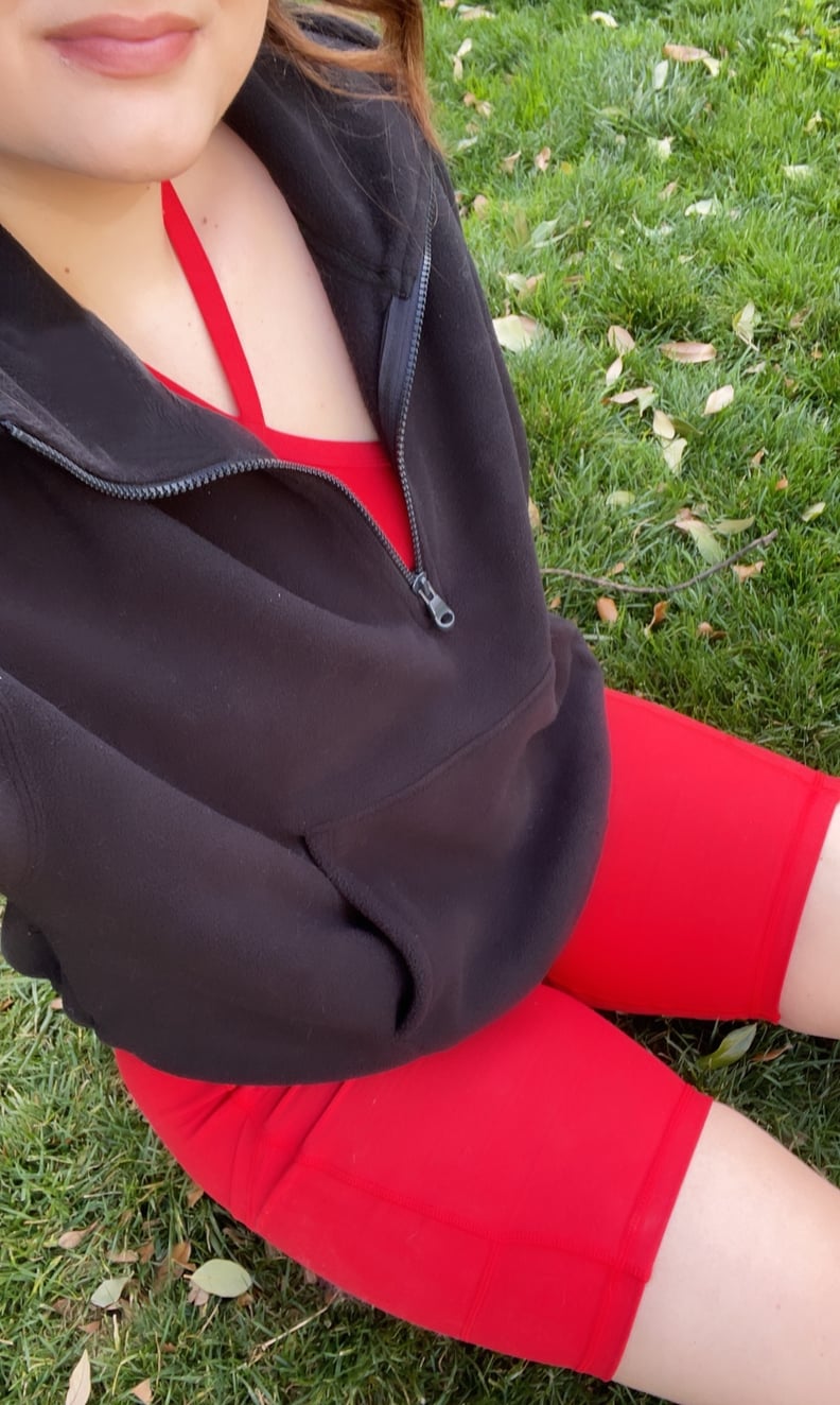 My Favorite Half-Zip Sweatshirt and Red Workout Set