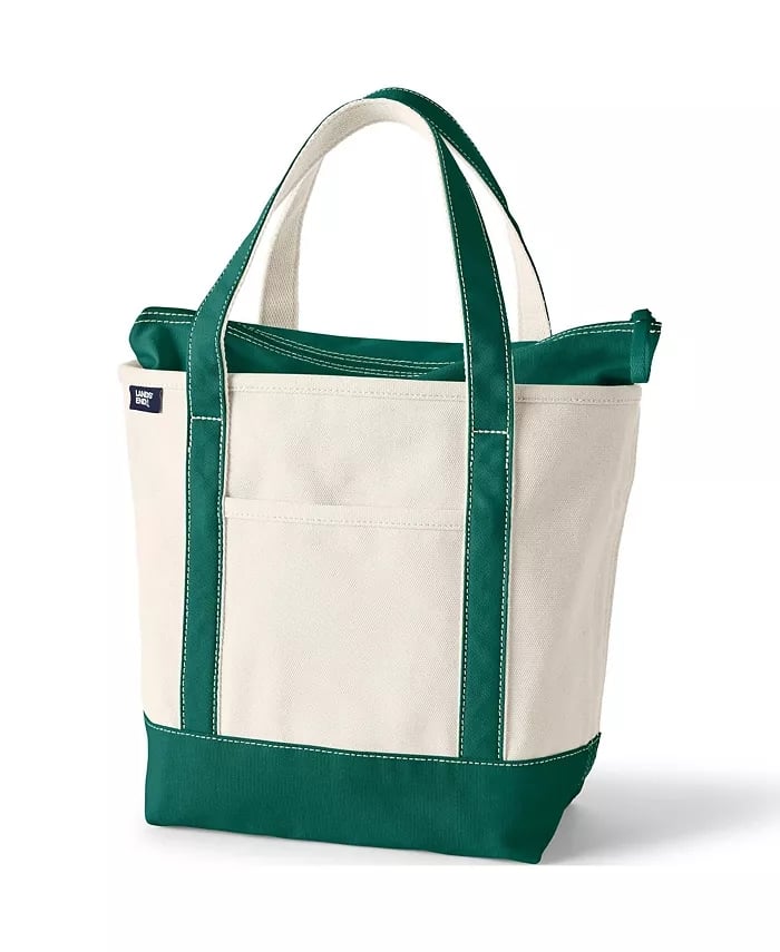 Lands' End Medium Natural 5 Pocket Zip Top Canvas Tote Bag
