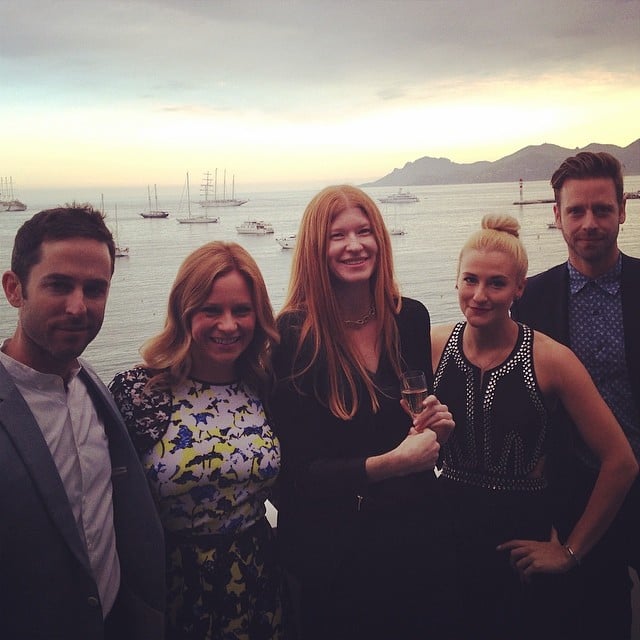 Our team stopped by a party for Jessica Chastain and James McAvoy's movie The Disappearance of Eleanor Rigby and took a Cannes class photo. From left: production assistant Matt Dickinson, POPSUGAR Now LA anchor Becca Frucht, supervising producer Carla Hawkes, entertainment editor Lindsay Miller, and director of photography Thomas Beckner.
