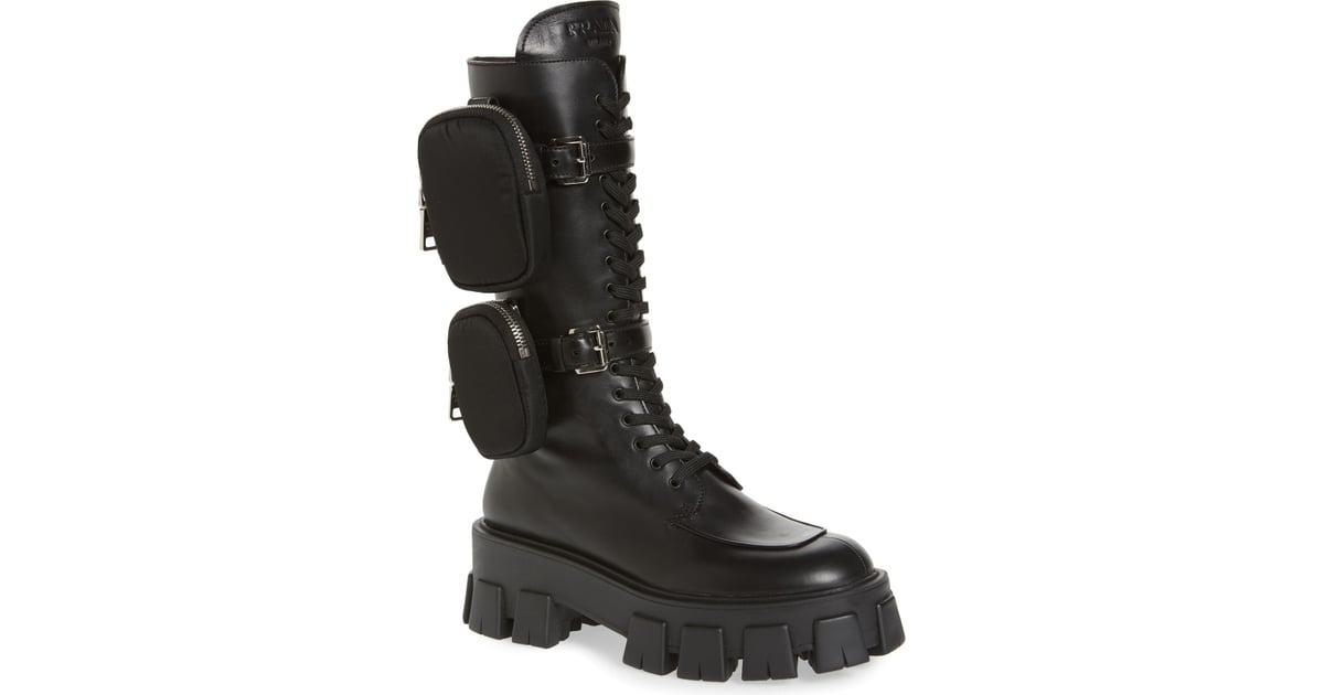 Prada Monolith Mini Bag Knee High Boot I Want To Be Wearing That Anwar Hadid S Balenciaga Cocoon Coat Yes I M Jealous Of Dua Lipa Popsugar Fashion Photo 24