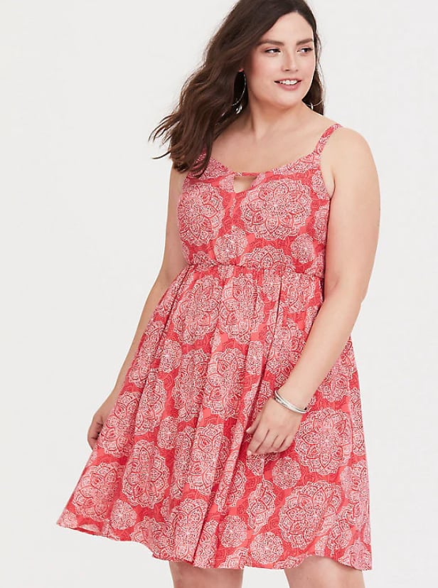 Torrid Coral Medallion Cutout Challis Dress