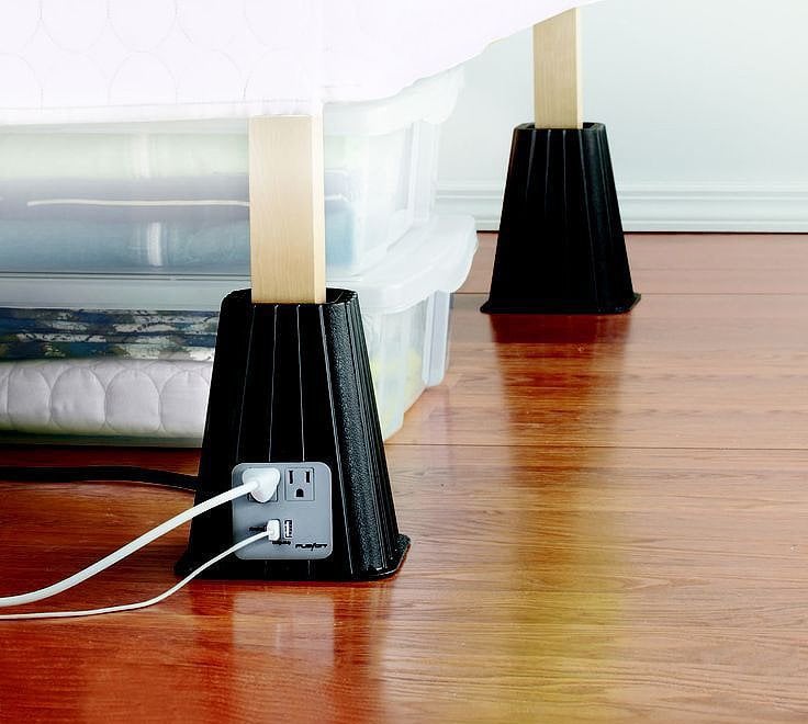 Bed risers that charge gadgets