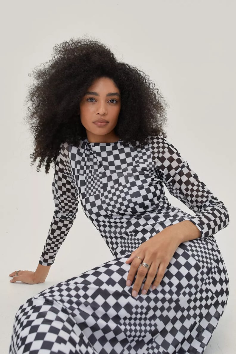 A Funky Print: Nasty Gal Abstract Check Mesh Funnel Neck Midi Dress