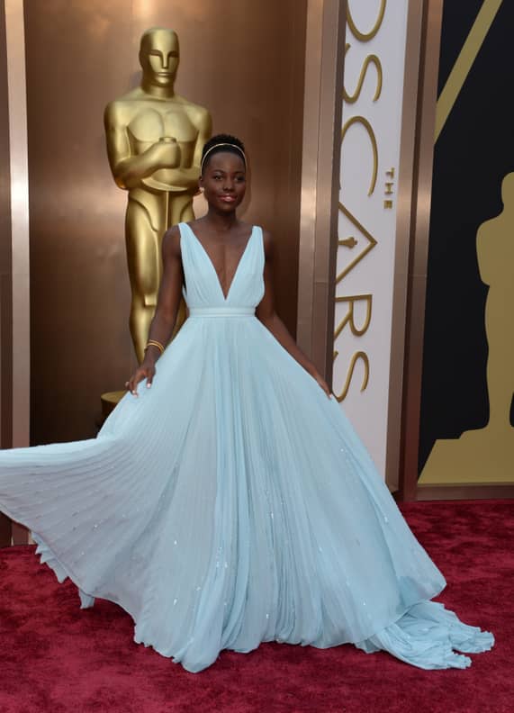 Light blue dress red top carpet
