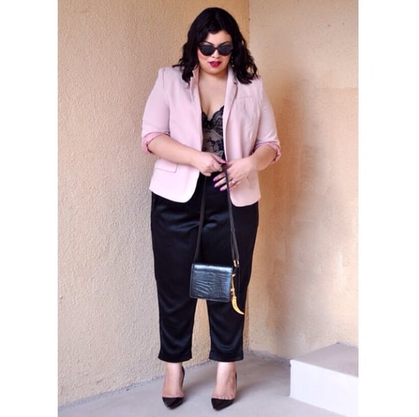 If you're not the dress type, take notes and make your trousers part of a standout outfit with a lingerie-inspired top and a pop of color on your blazer.
Source: Instagram user pinklip
