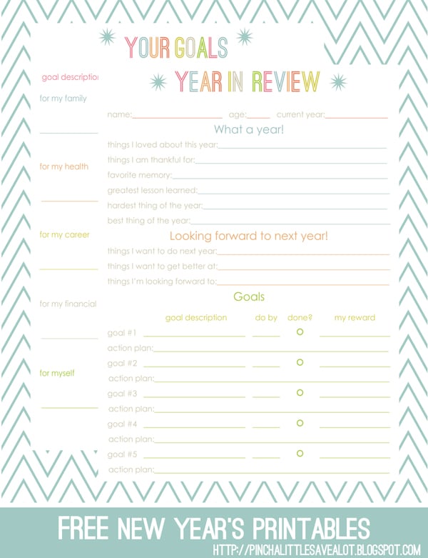 Year-in-Review Resolutions Printable  2015 New Year's 