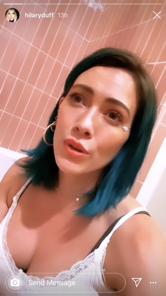 Hilary Duff's Blue Hair Colour in Self-Isolation