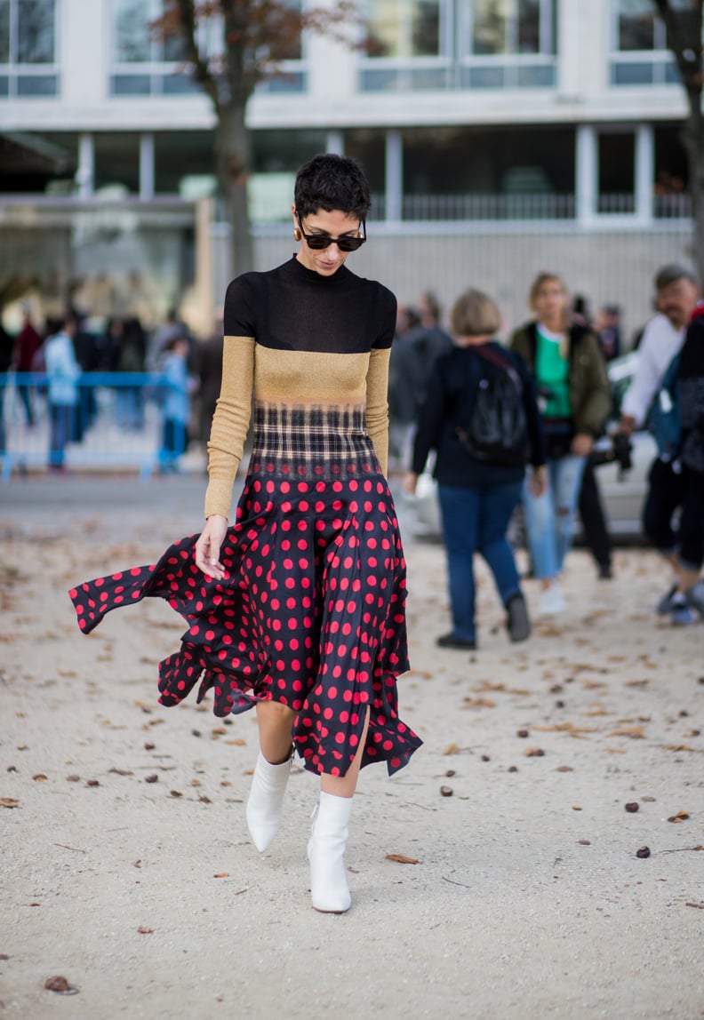 Style a Striped Sweater With a Checkered Skirt